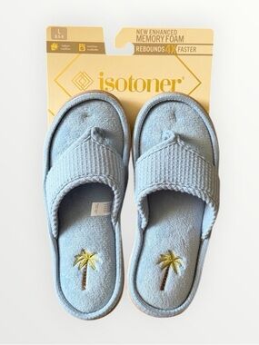 Isotoner Women's Large Embroidered Seersucker Slippers w/Memory Foam Comfort